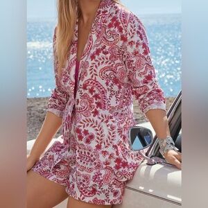 NWT Johnny Was Lillet Linen Blazer Pink & Red Size Large